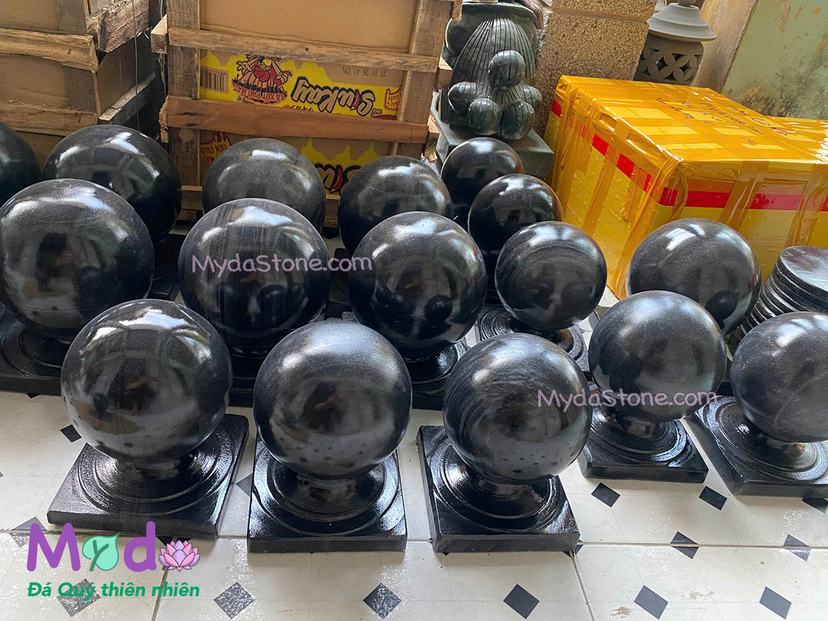 Quả Cầu Đá để trụ cổng đá Cẩm Thạch Đen