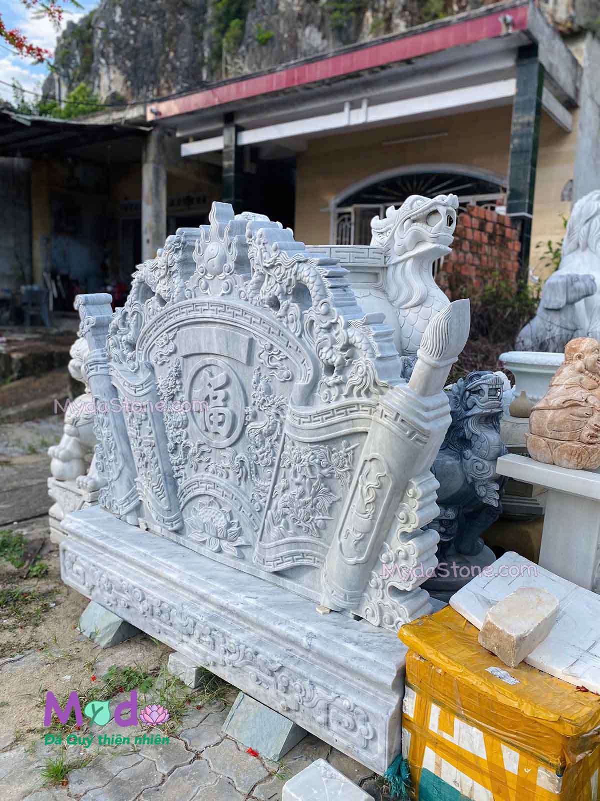 Tấm Bình Phong đá Cẩm Thạch Xám