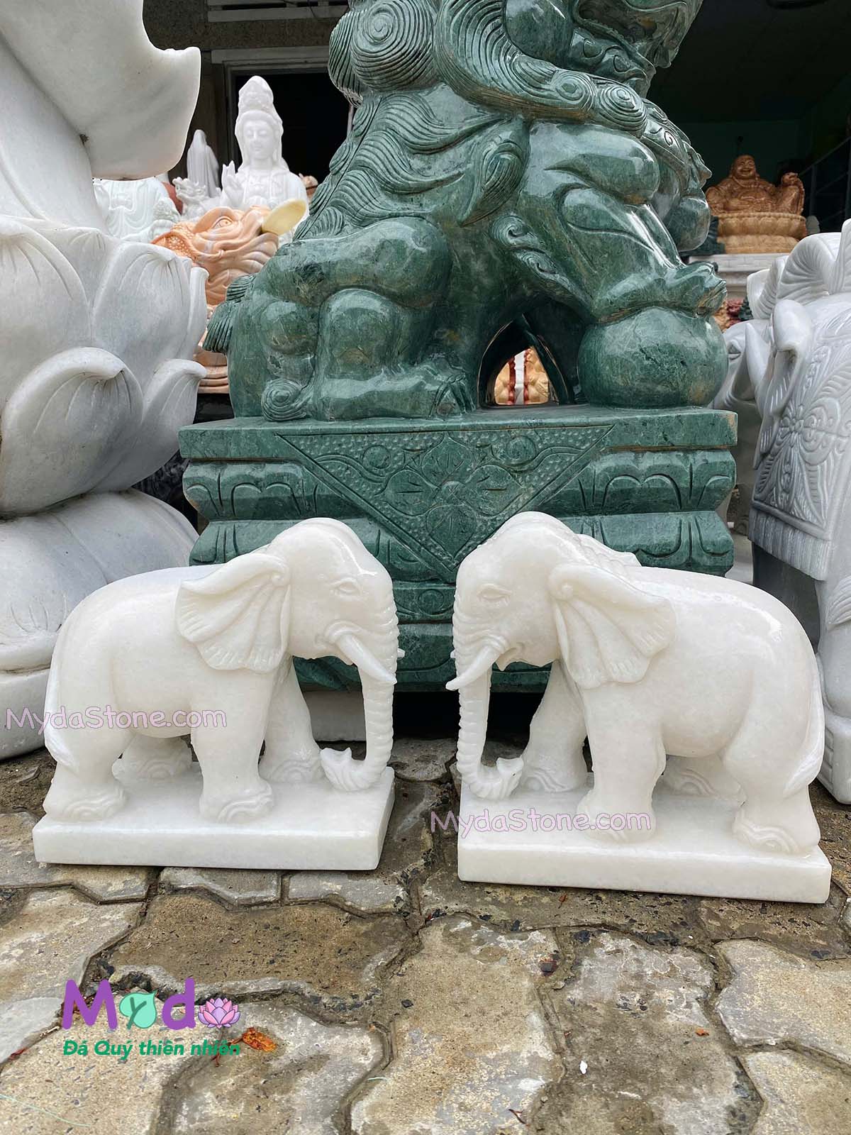 Tượng Voi đá Cẩm Thạch Trắng