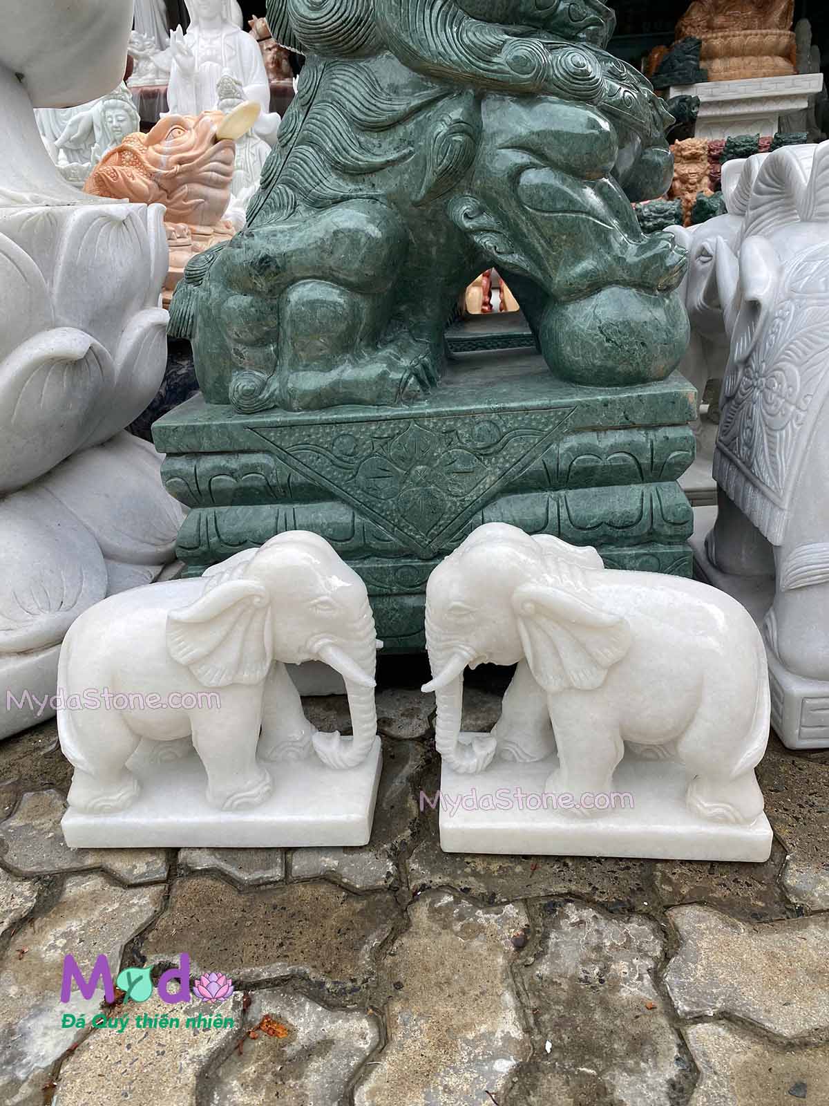 Tượng Voi đá Cẩm Thạch Trắng