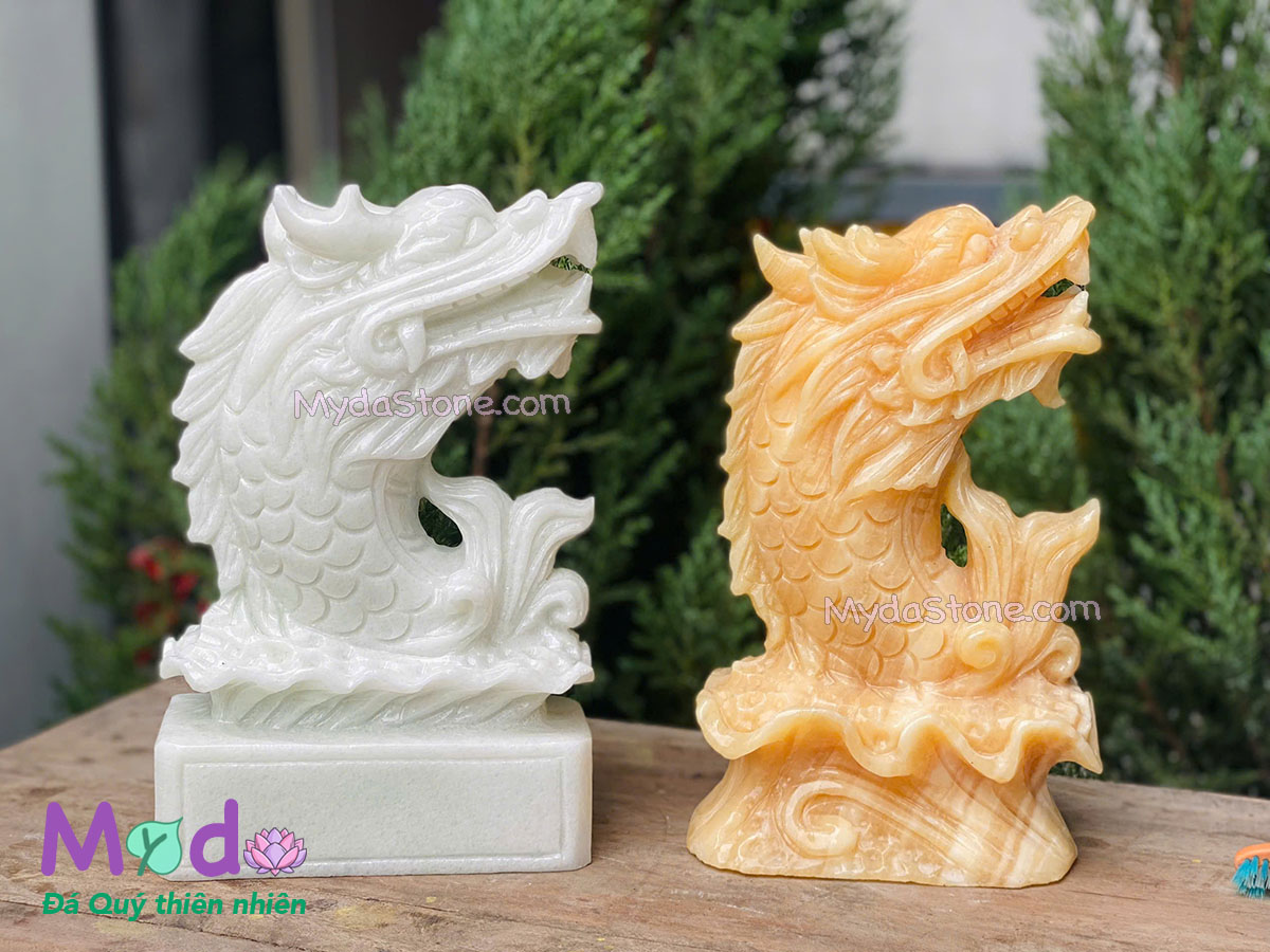Tượng Cá Chép hoá rồng đá Cẩm Thạch Trắng