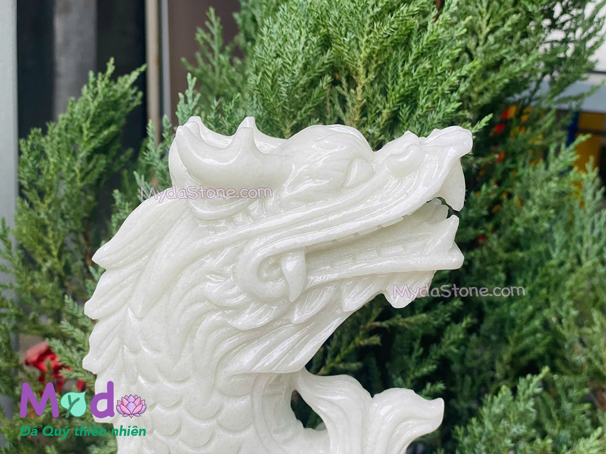 Tượng Cá Chép hoá rồng đá Cẩm Thạch Trắng