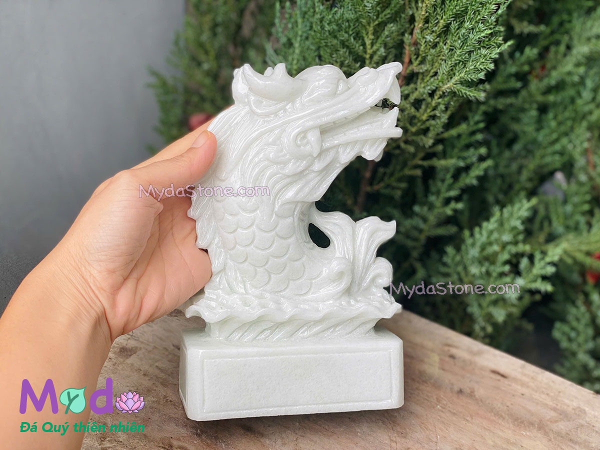 Tượng Cá Chép hoá rồng đá Cẩm Thạch Trắng