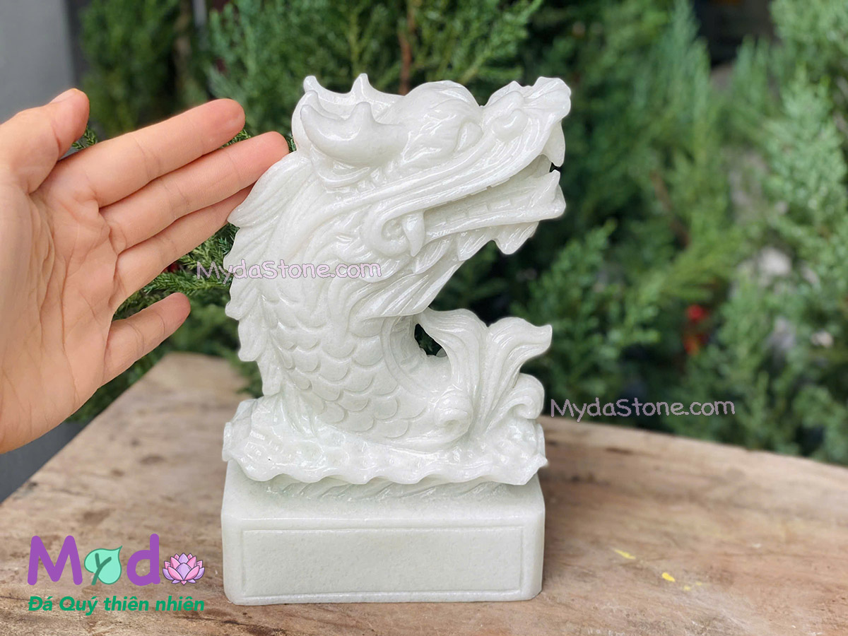 Tượng Cá Chép hoá rồng đá Cẩm Thạch Trắng