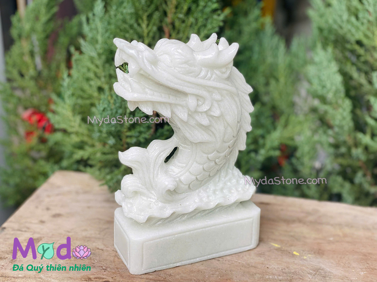 Tượng Cá Chép hoá rồng đá Cẩm Thạch Trắng