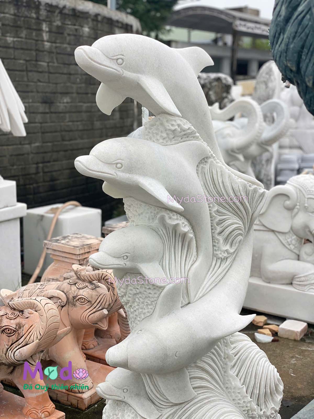 Tượng Cá Heo đá Cẩm Thạch Trắng