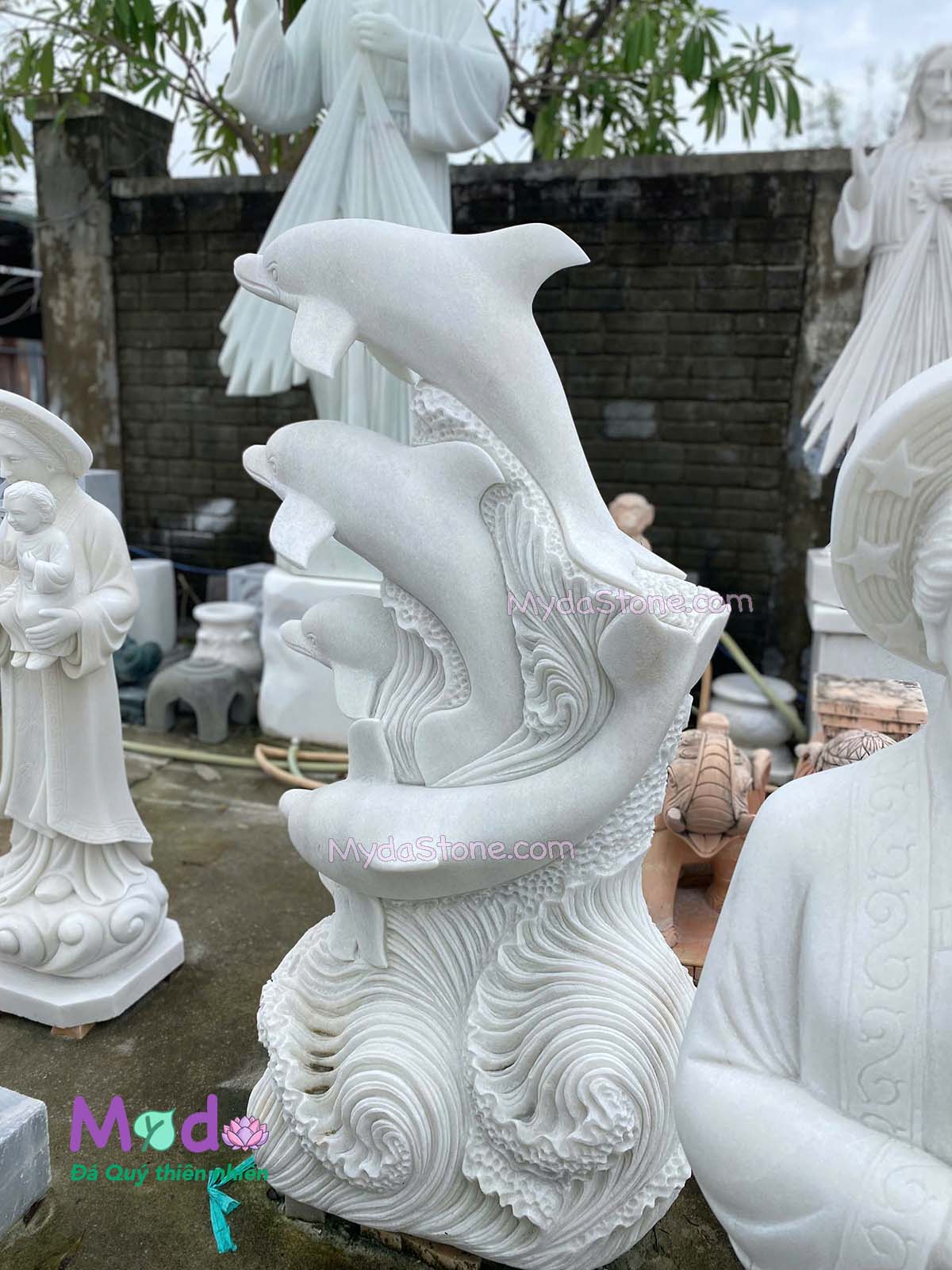 Tượng Cá Heo đá Cẩm Thạch Trắng
