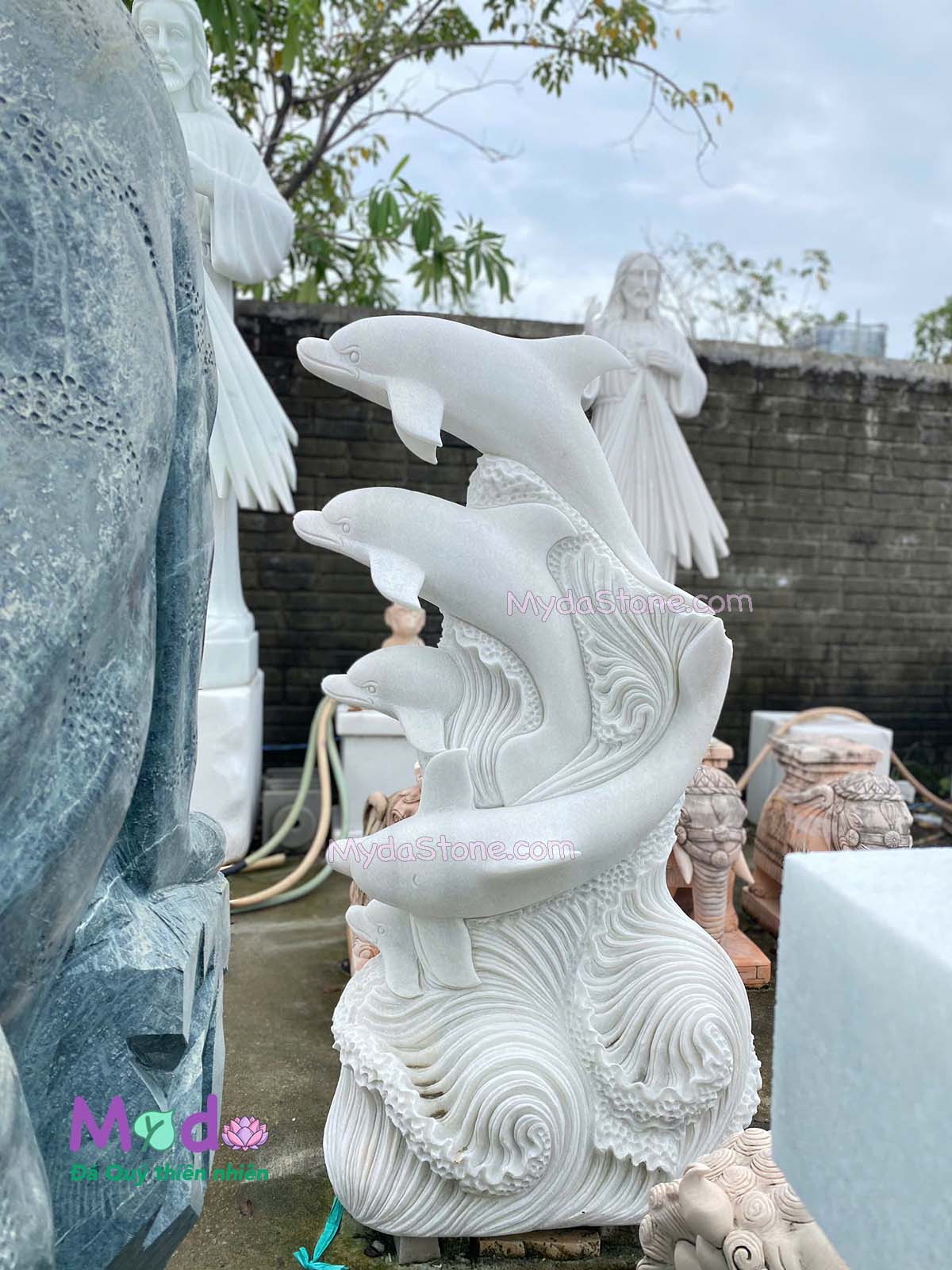 Tượng Cá Heo đá Cẩm Thạch Trắng