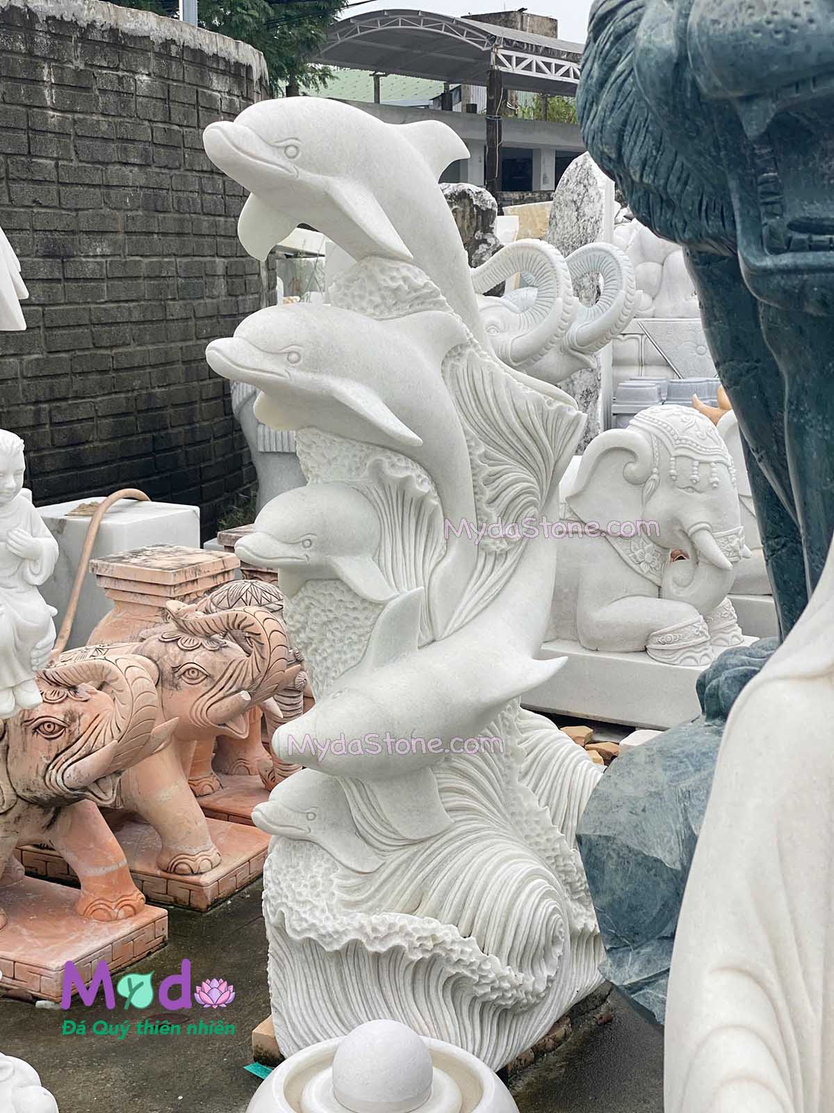 Tượng Cá Heo đá Cẩm Thạch Trắng