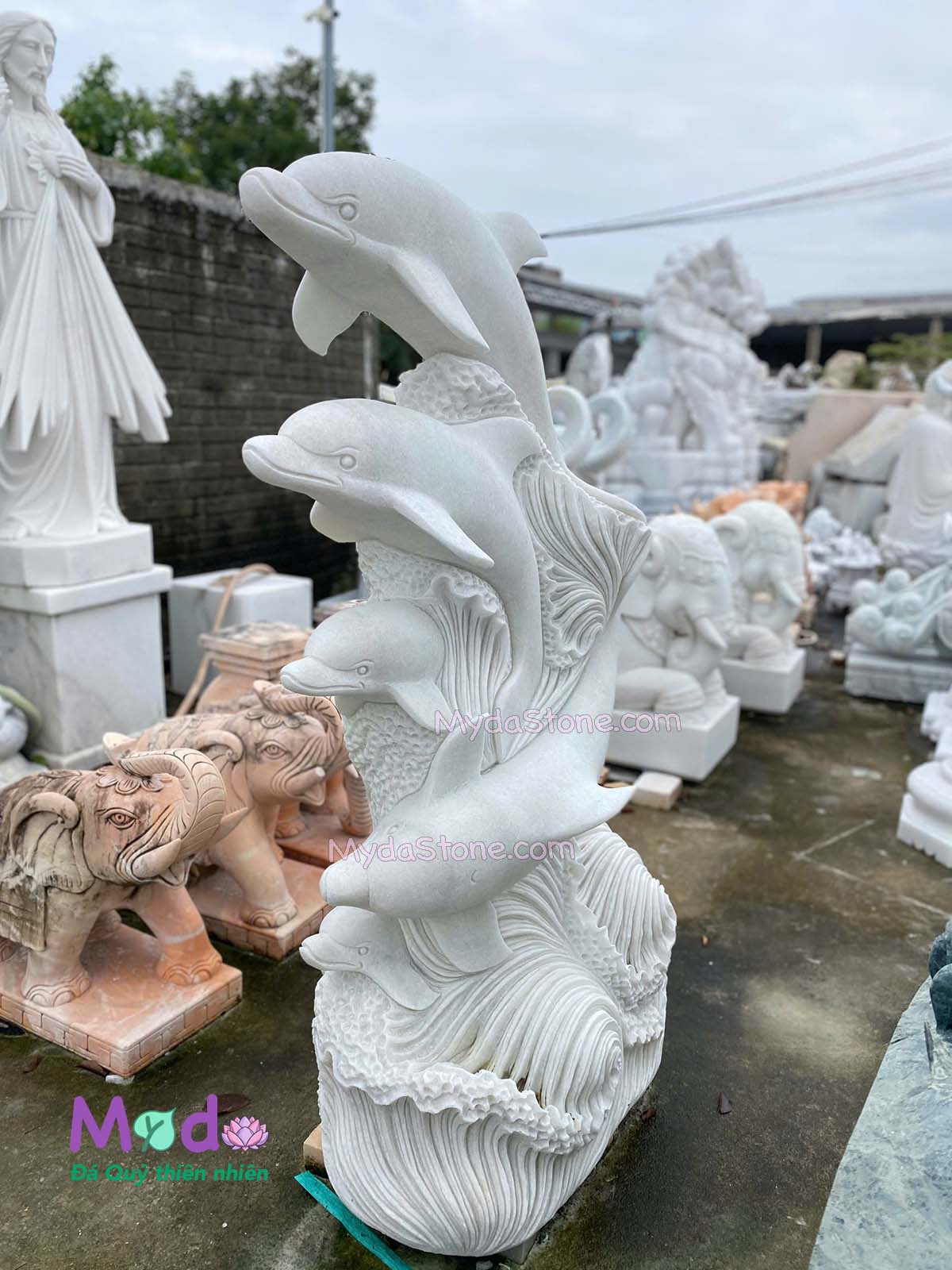 Tượng Cá Heo đá Cẩm Thạch Trắng