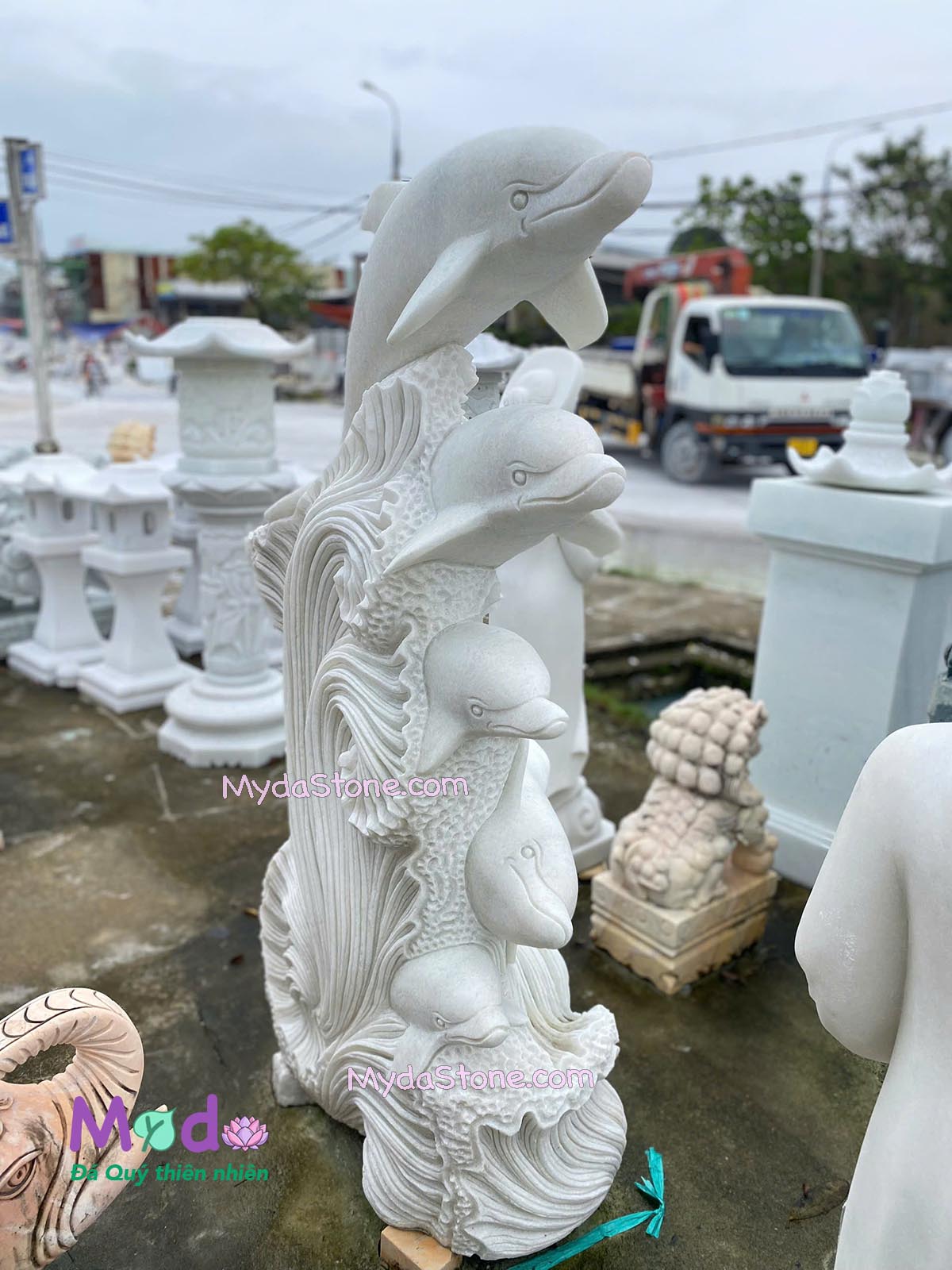 Tượng Cá Heo đá Cẩm Thạch Trắng