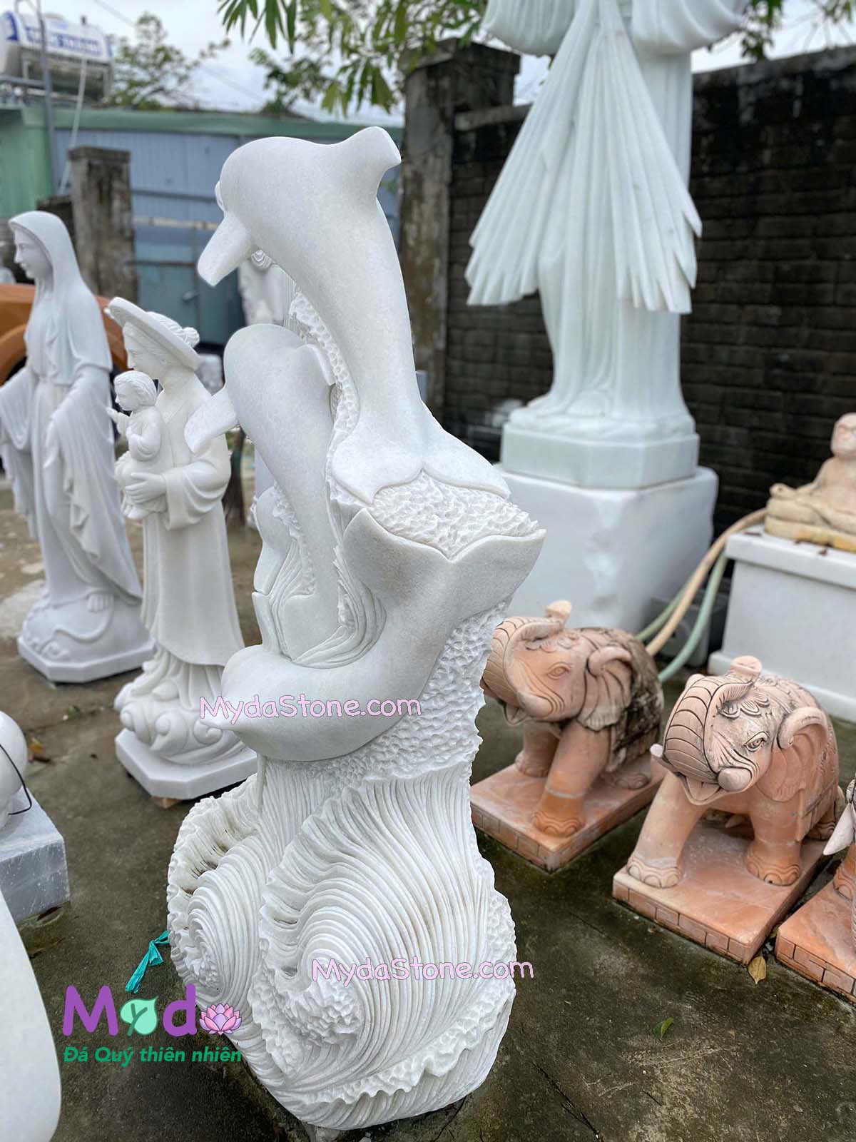 Tượng Cá Heo đá Cẩm Thạch Trắng