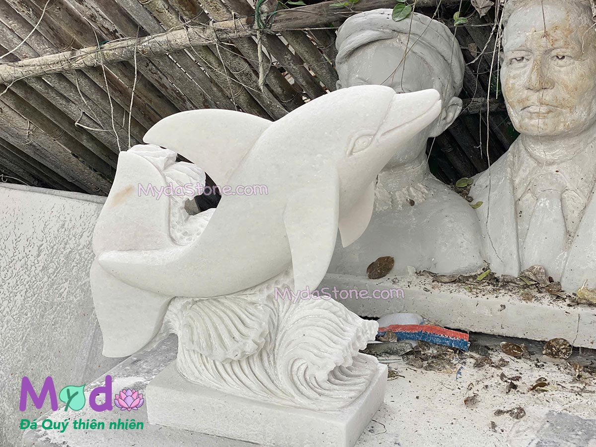 Tượng Cá Heo đá Cẩm Thạch Trắng