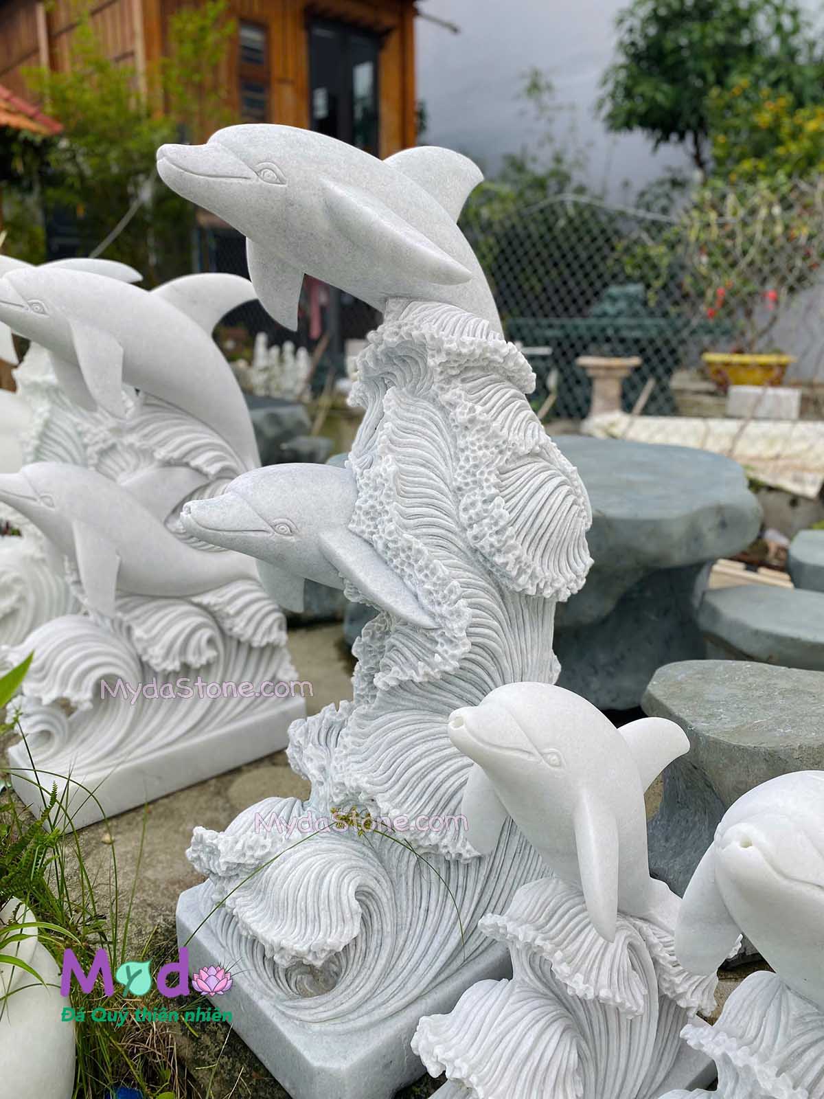 Tượng Cá Heo đá Cẩm Thạch Trắng Xanh