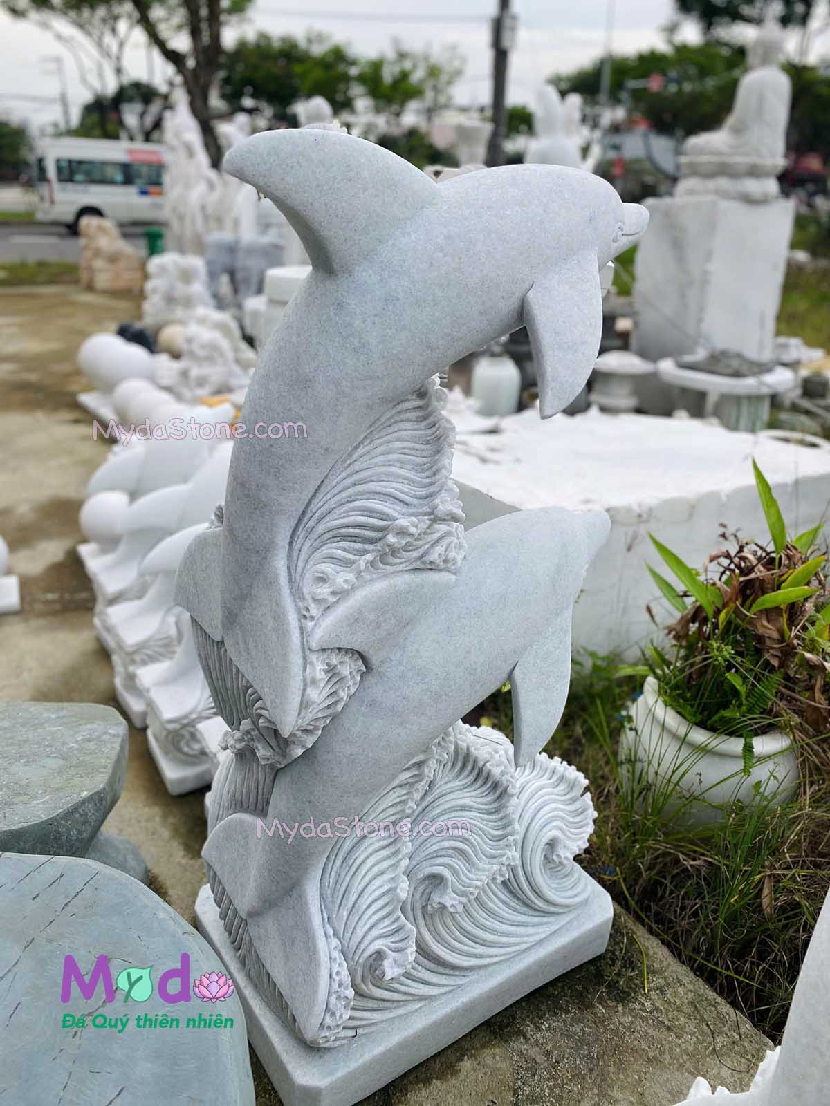 Tượng Cá Heo đá Cẩm Thạch Trắng Xanh