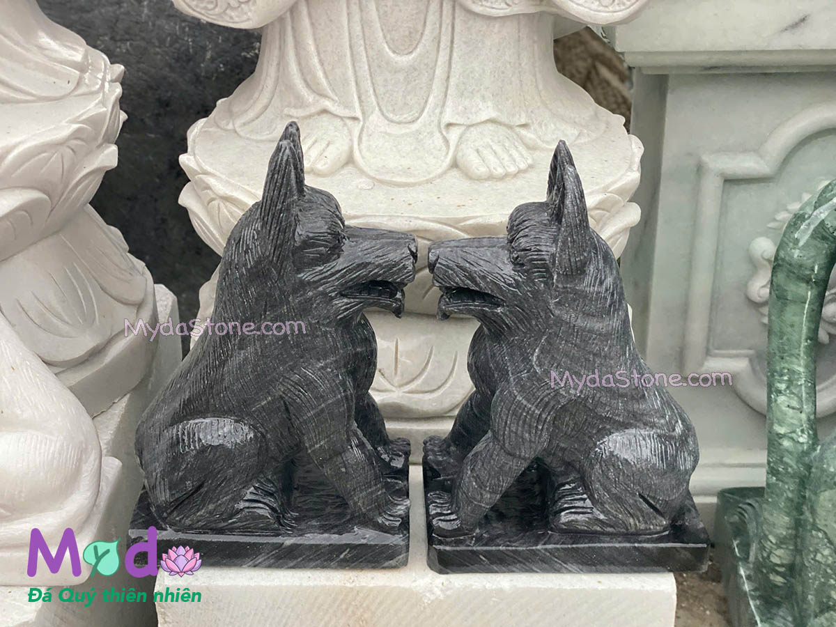 Tượng Chó đá Cẩm Thạch Đen