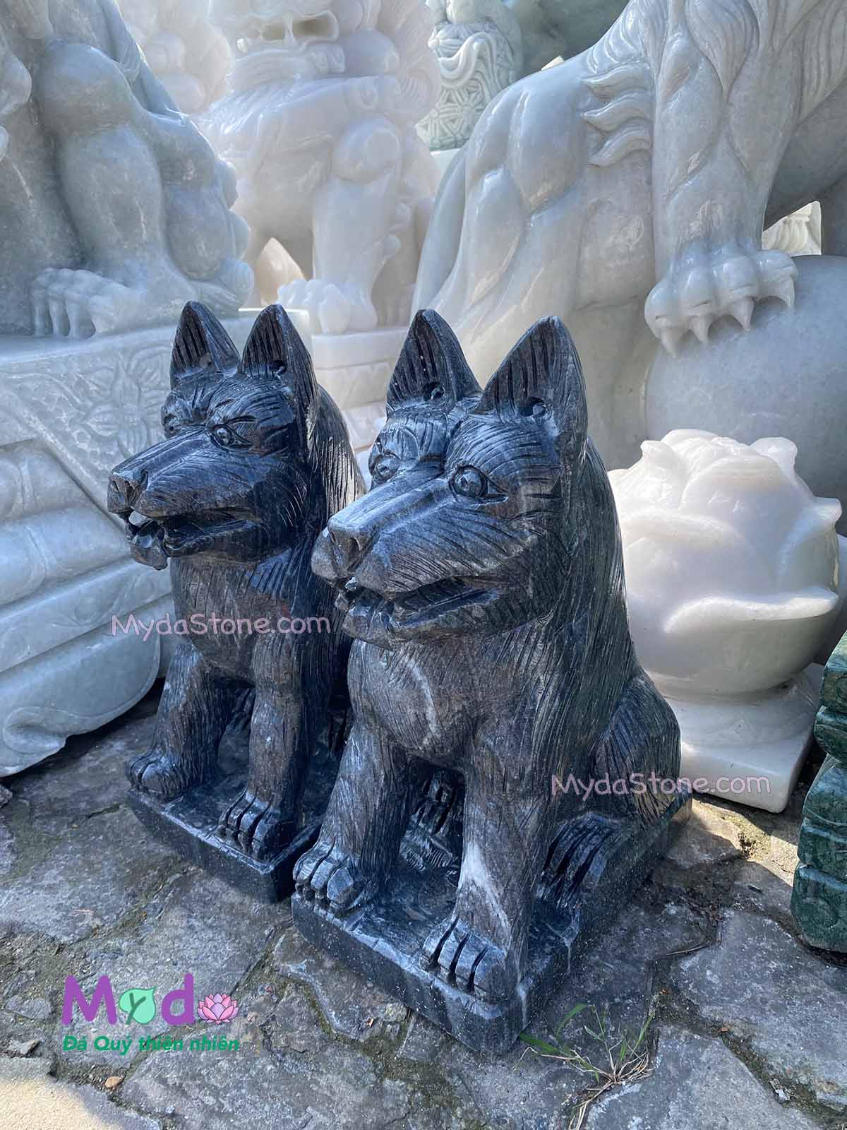 Tượng Chó đá Cẩm Thạch Đen