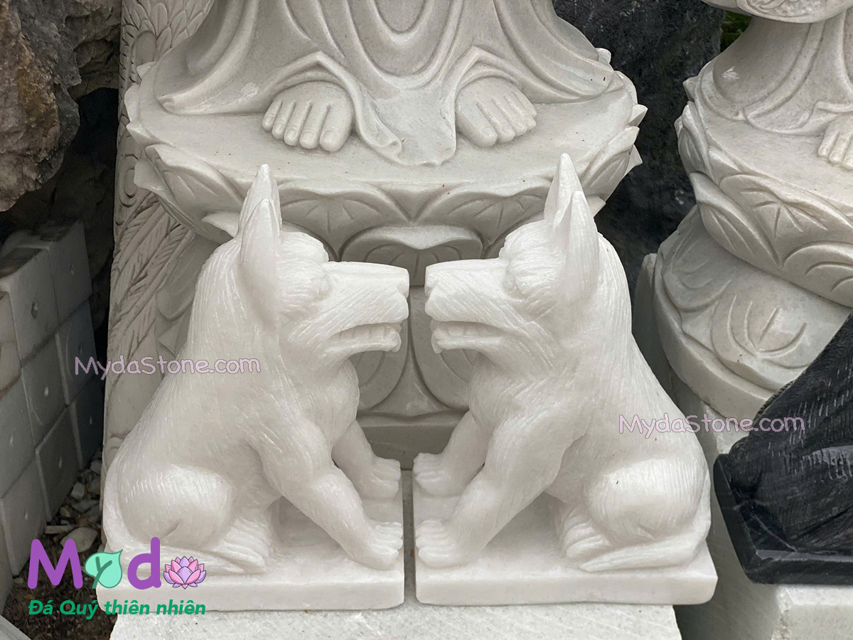 Tượng Chó Đá Cẩm Thạch Trắng