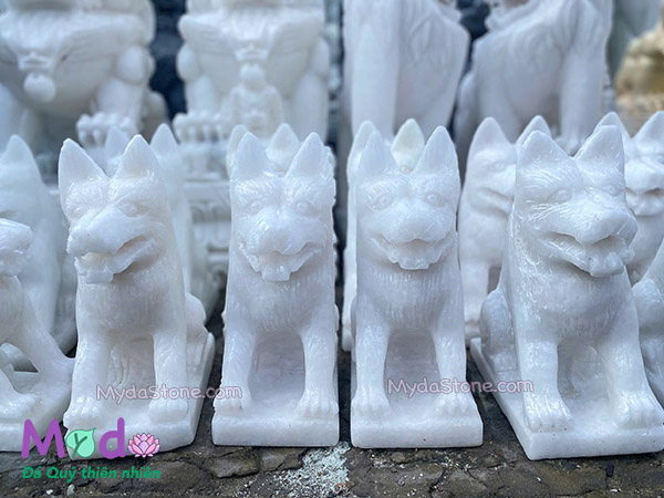 Tượng Chó Đá Cẩm Thạch Trắng