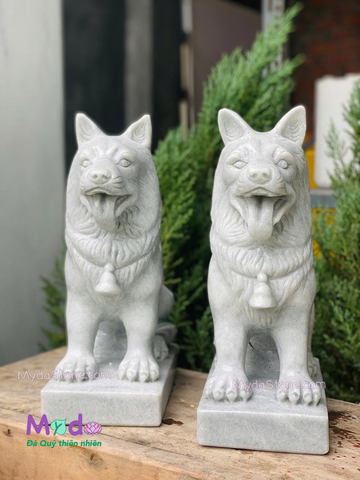 Tượng Chó đá Cẩm Thạch Trắng Xám