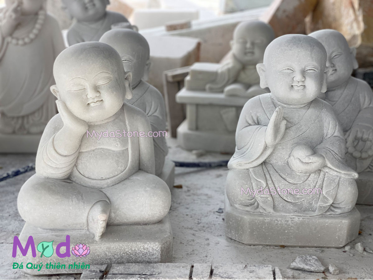 Tượng Chú Tiểu đá Cẩm Thạch Trắng