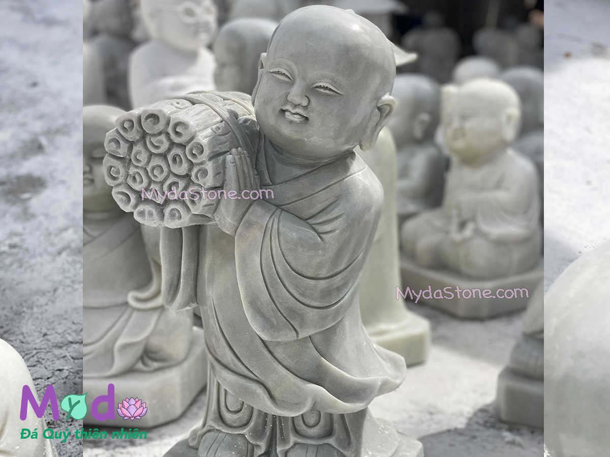 Tượng Chú Tiểu đá Cẩm Thạch Trắng