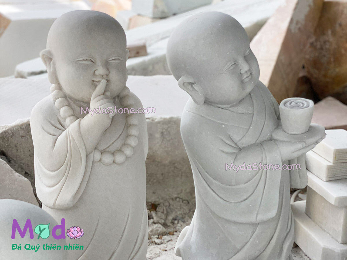 Tượng Chú Tiểu đá Cẩm Thạch Trắng