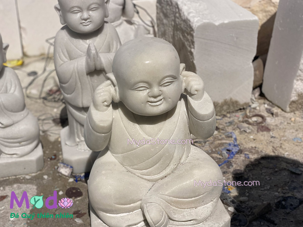 Tượng Chú Tiểu đá Cẩm Thạch Trắng