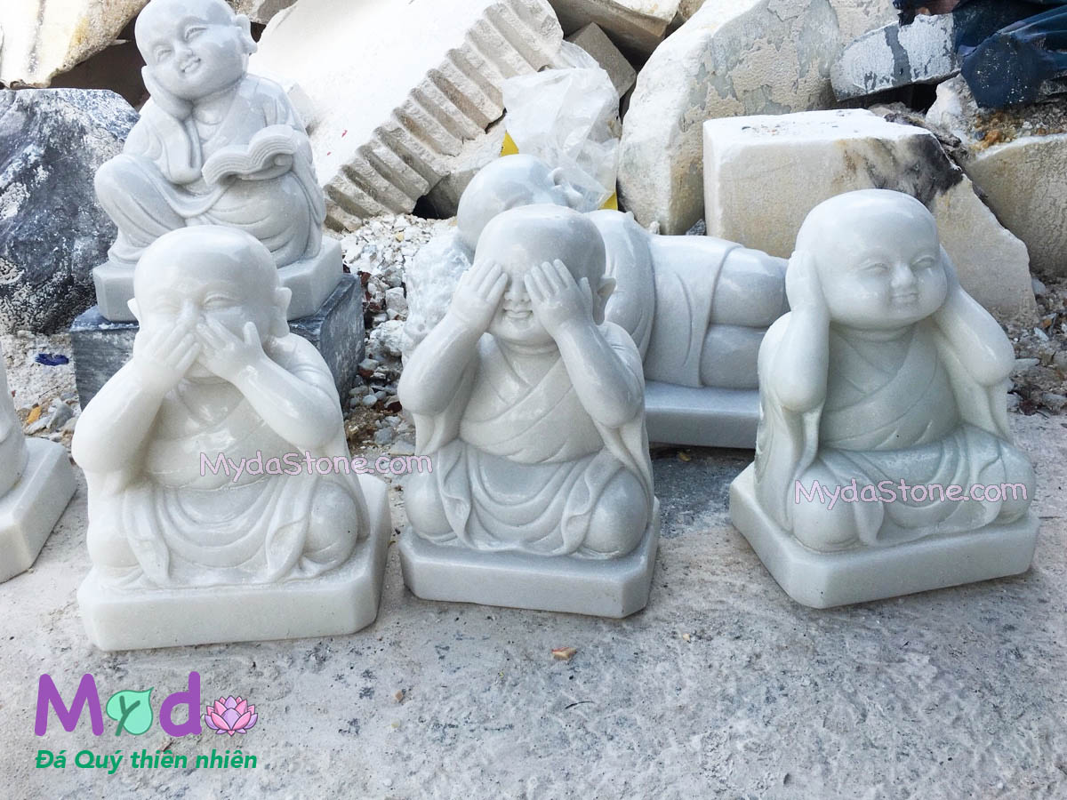 Tượng Chú Tiểu Tứ Không đá Cẩm Thạch Trắng