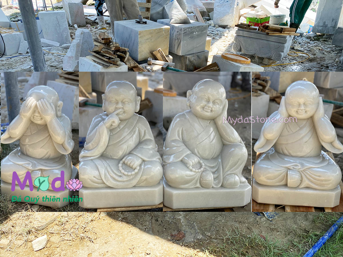 Tượng Chú Tiểu Tứ Không đá Cẩm Thạch Trắng