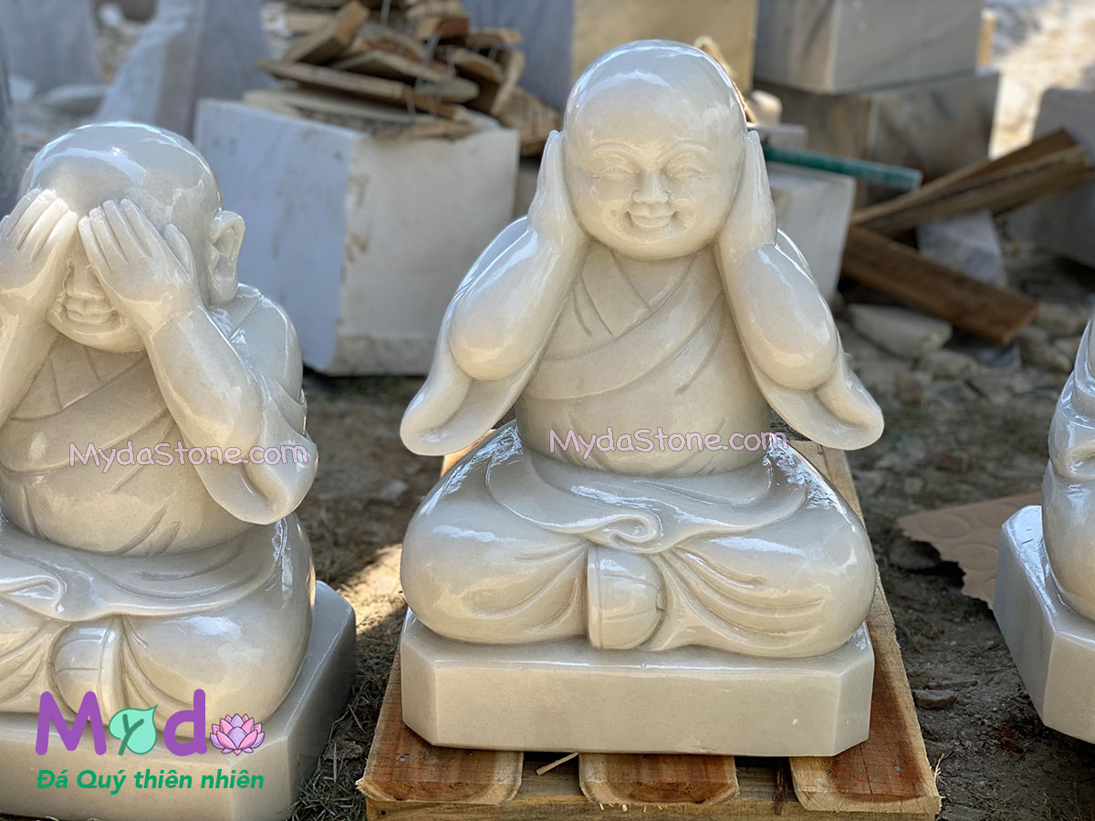 Tượng Chú Tiểu Tứ Không đá Cẩm Thạch Trắng