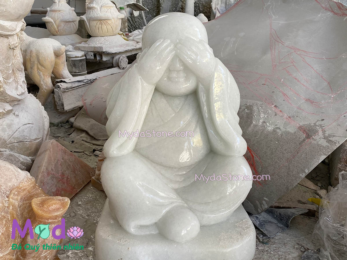 Tượng Chú Tiểu Tứ Không đá Cẩm Thạch Trắng
