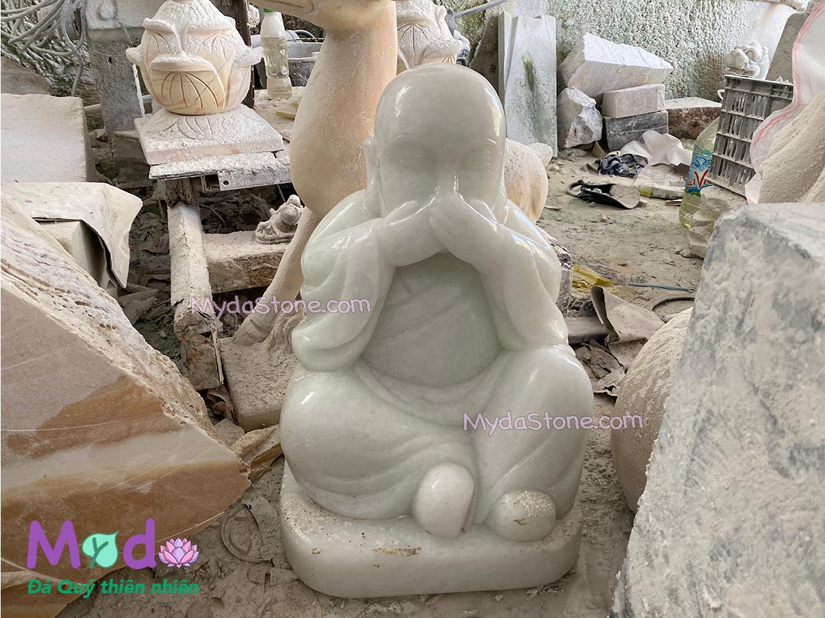 Tượng Chú Tiểu Tứ Không đá Cẩm Thạch Trắng