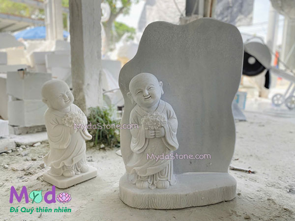 Tượng Chú Tiểu đá Cẩm Thạch Trắng