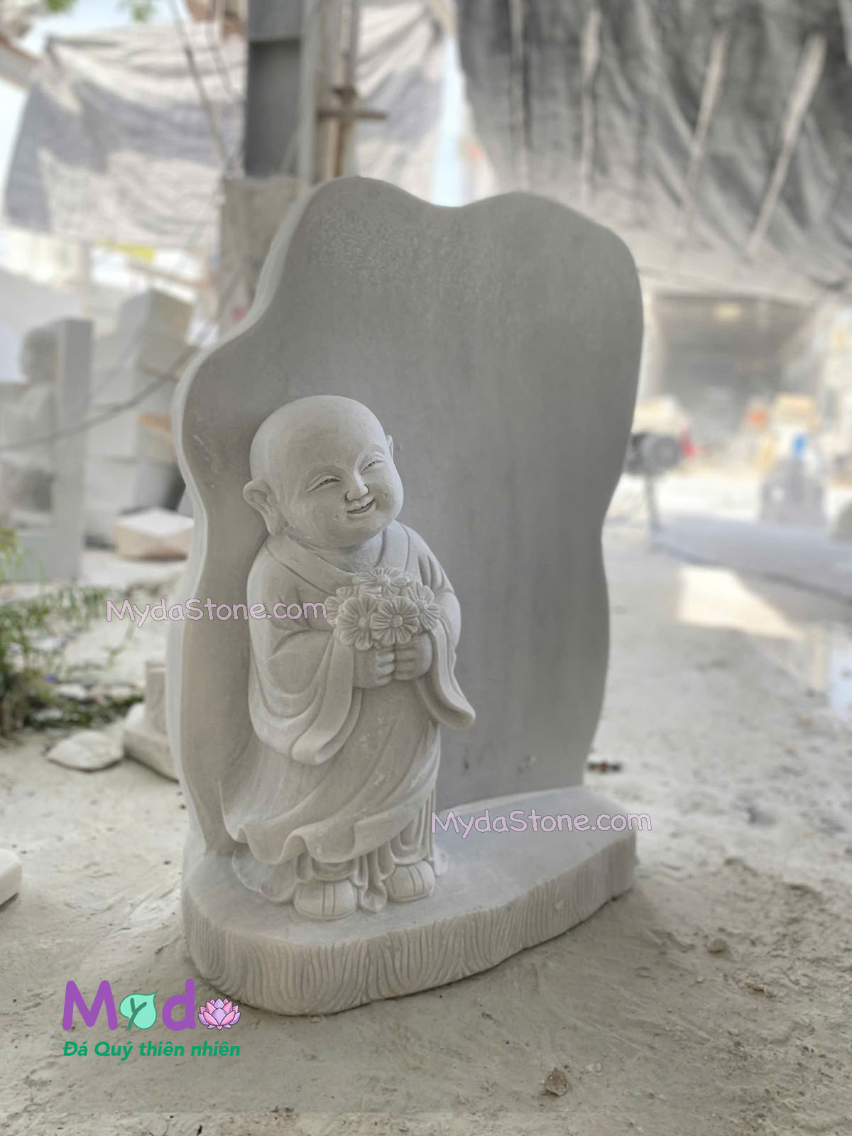 Tượng Chú Tiểu đá Cẩm Thạch Trắng