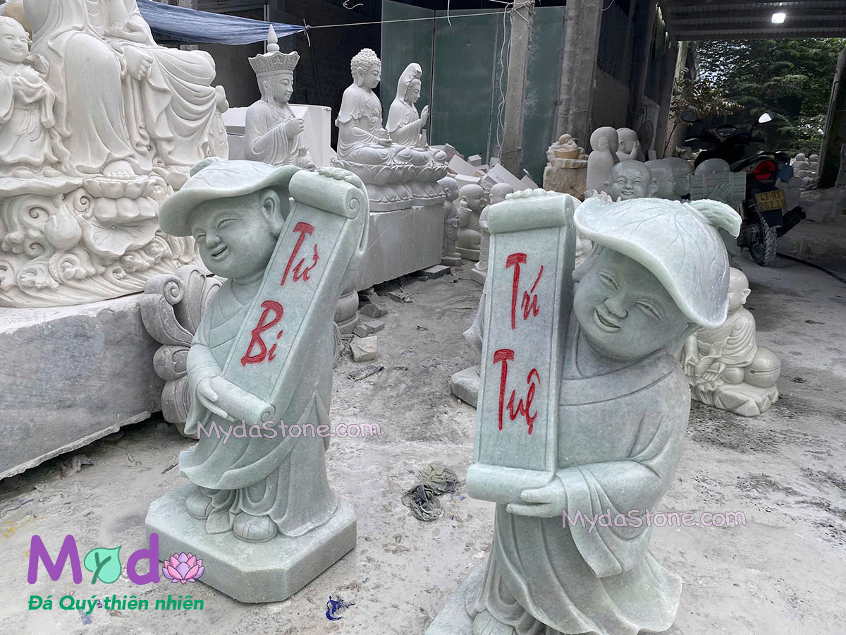 Tượng Chú Tiểu đá Cẩm Thạch Xanh