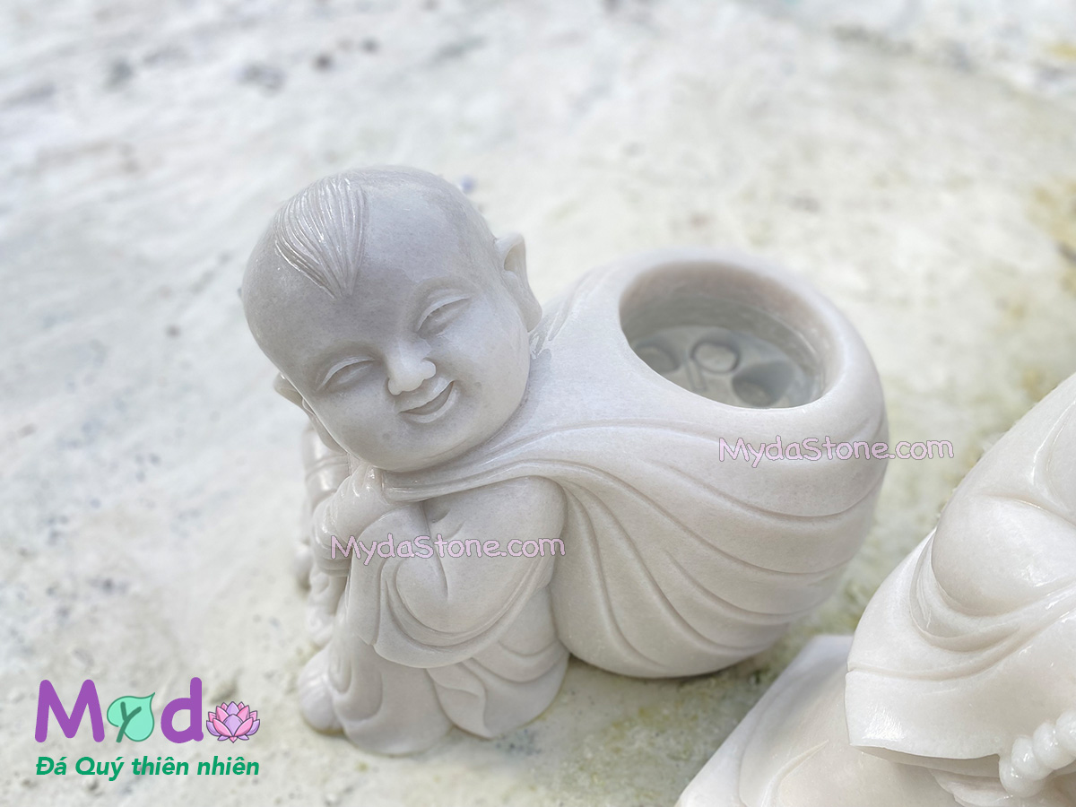 Tượng Chú Tiểu đá Cẩm Thạch Trắng