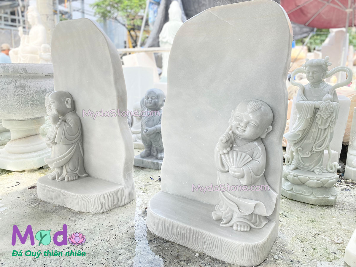Bảng hiệu có Chú Tiểu đá Cẩm Thạch Trắng