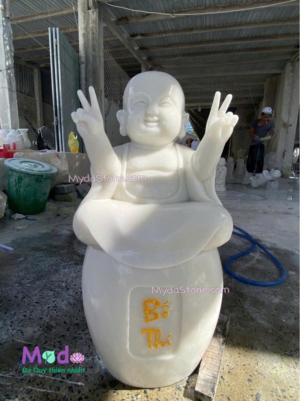 Tượng Chú Tiểu đá Cẩm Thạch Trắng