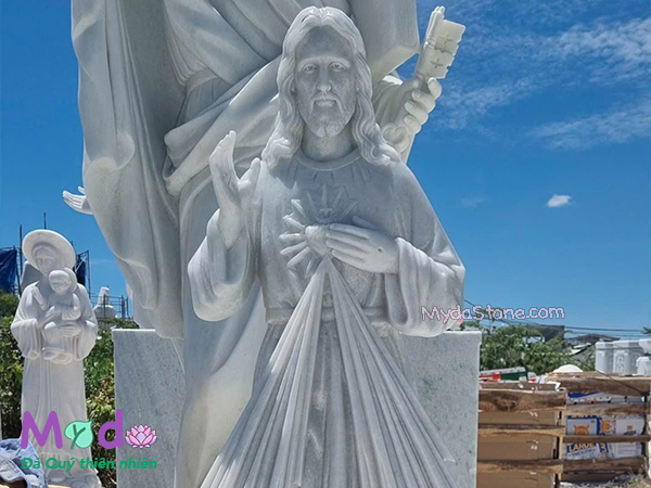 Tượng Lòng Chúa Thương Xót đá Cẩm Thạch Trắng Xanh
