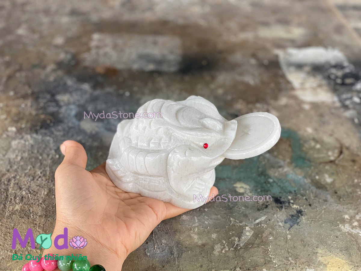 Cóc Thiềm Thừ Đá Cẩm Thạch Trắng