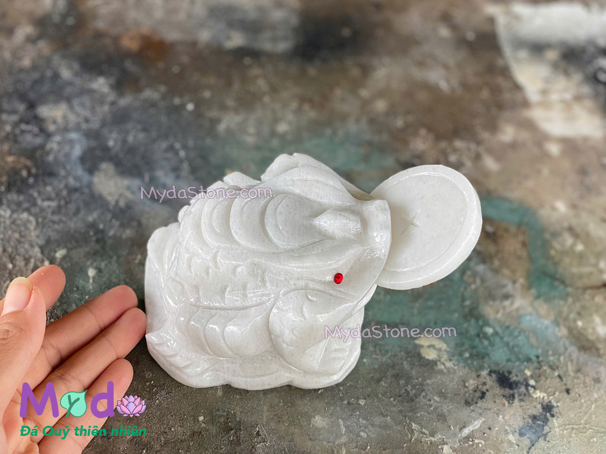 Cóc Thiềm Thừ Đá Cẩm Thạch Trắng
