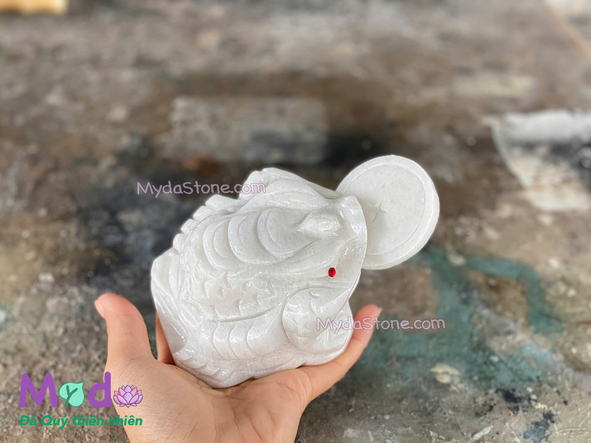 Cóc Thiềm Thừ Đá Cẩm Thạch Trắng