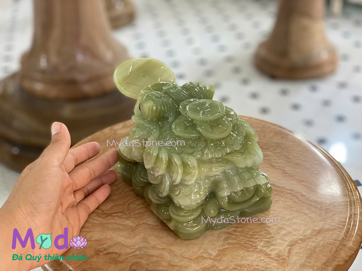 Tượng Cóc Thiềm Thừ đá Ngọc Xanh Pakistan