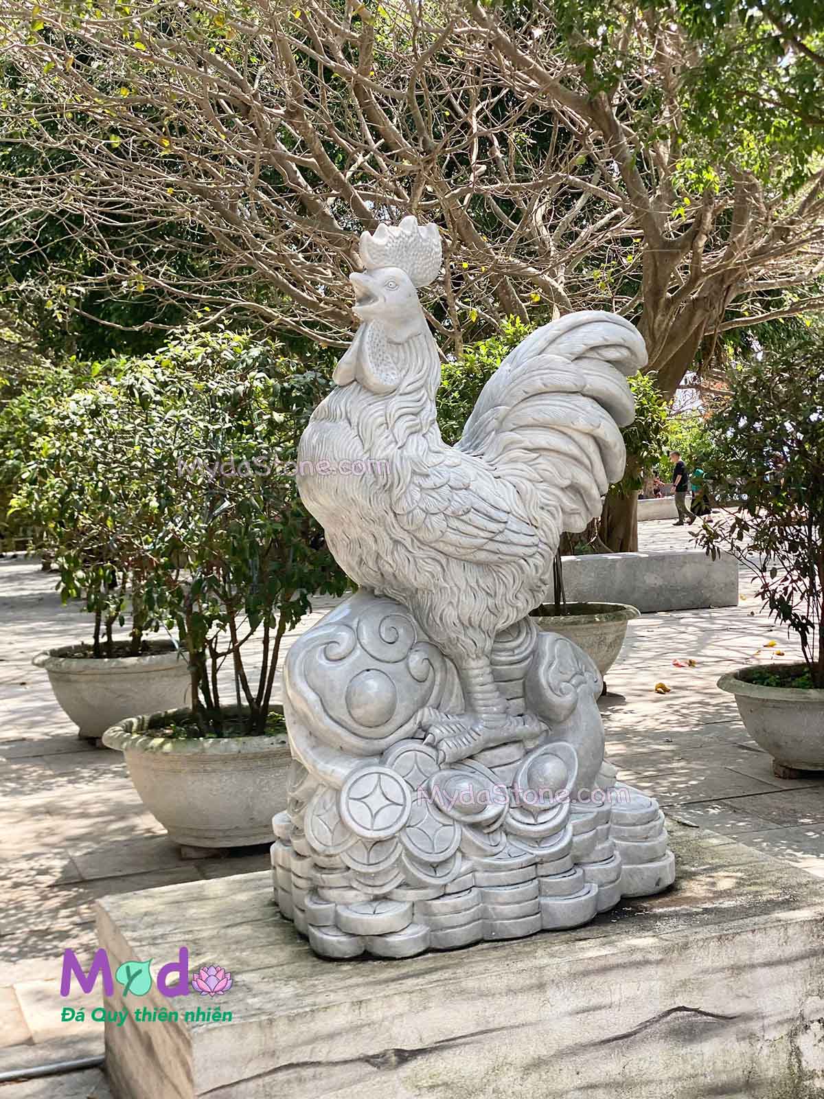 Tượng Con Gà phong thuỷ đá Cẩm Thạch Xám