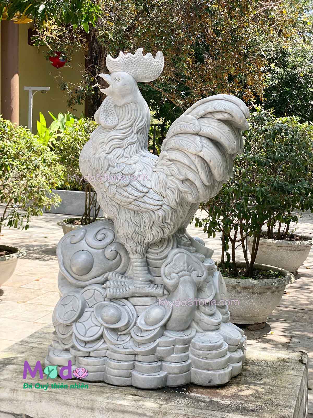 Tượng Con Gà phong thuỷ đá Cẩm Thạch Xám