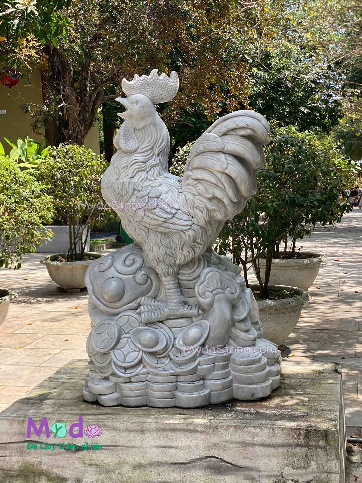 Tượng Con Gà phong thuỷ đá Cẩm Thạch Xám