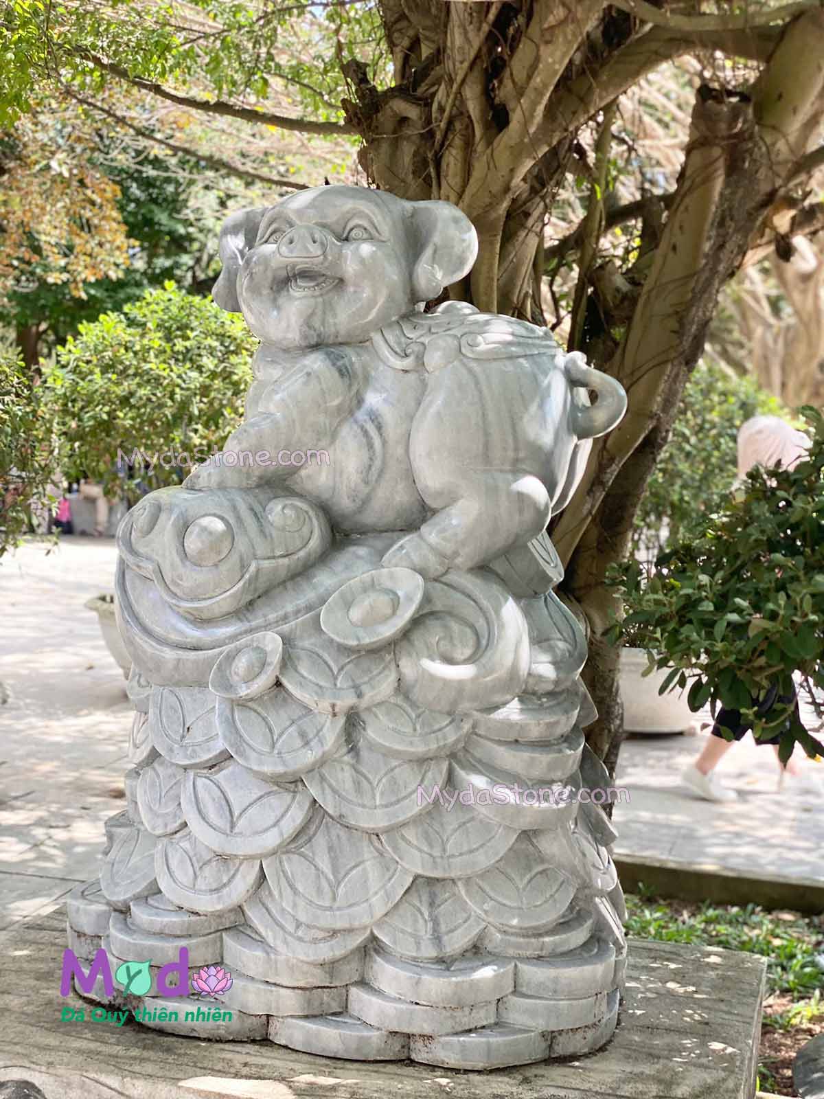 Tượng Con Heo phong thuỷ đá Cẩm Thạch Xám