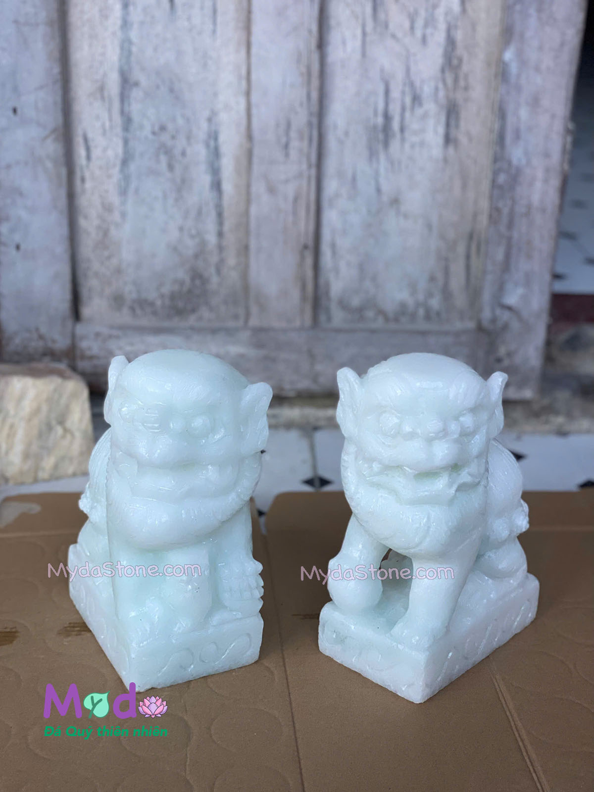 Tượng Con Nghê đá Cẩm Thạch Trắng Xanh