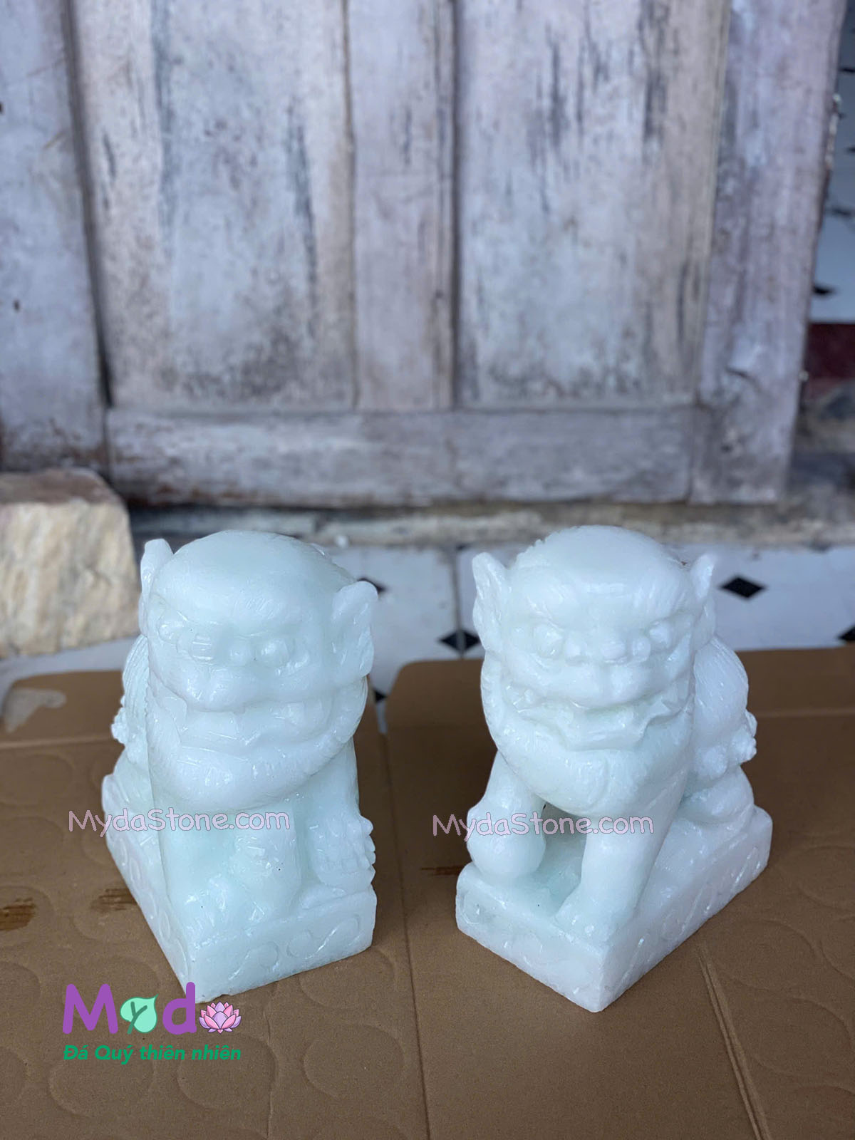Tượng Con Nghê đá Cẩm Thạch Trắng Xanh